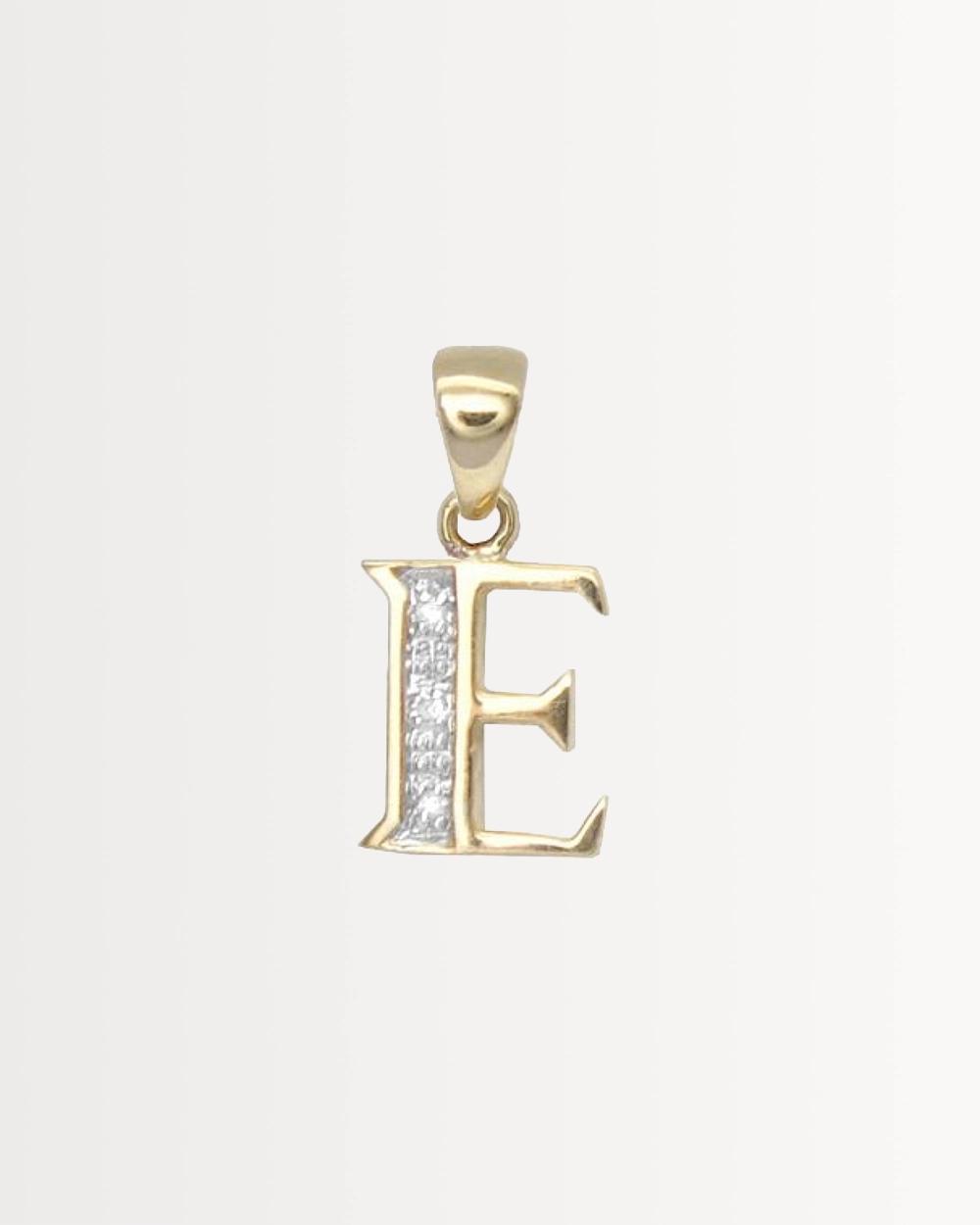 LETTER E INITIAL, SOLID 9CT GOLD & DIAMONDS