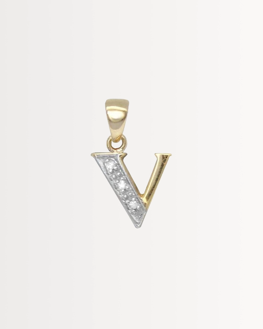 LETTER V INITIAL, SOLID 9CT GOLD & DIAMONDS